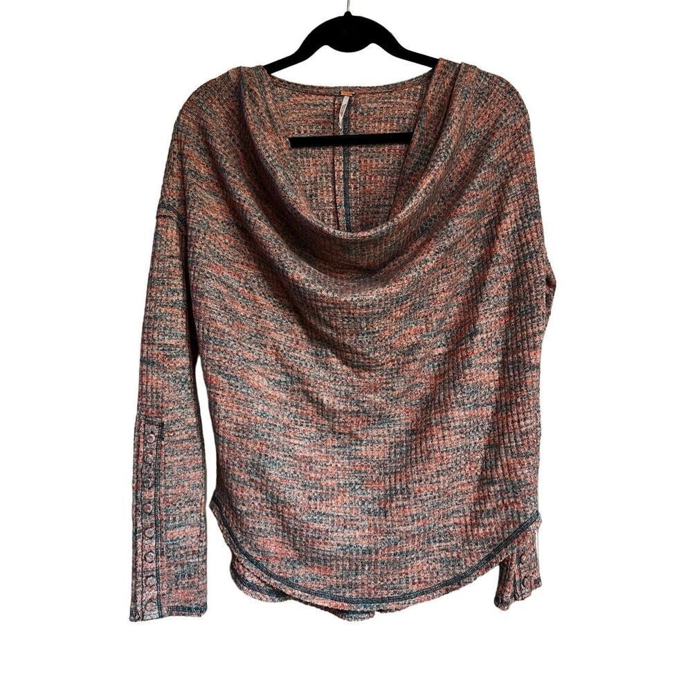 Free People Top Womens Size Medium Long Sleeve Misty Retro Combo Drape Neck Boho